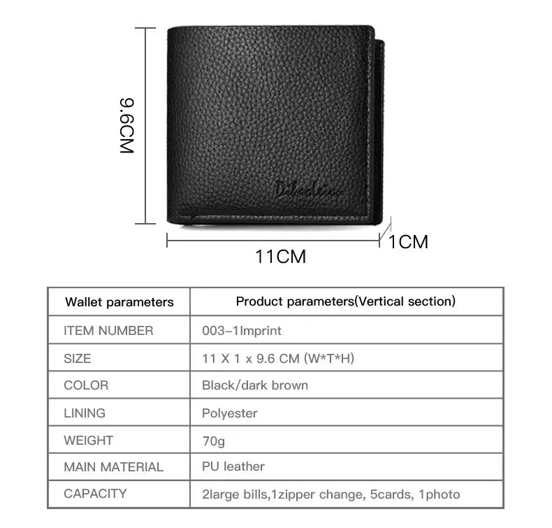 Men Short Purse Lychee Print English Casual Style Zipper Credit Card Wallet