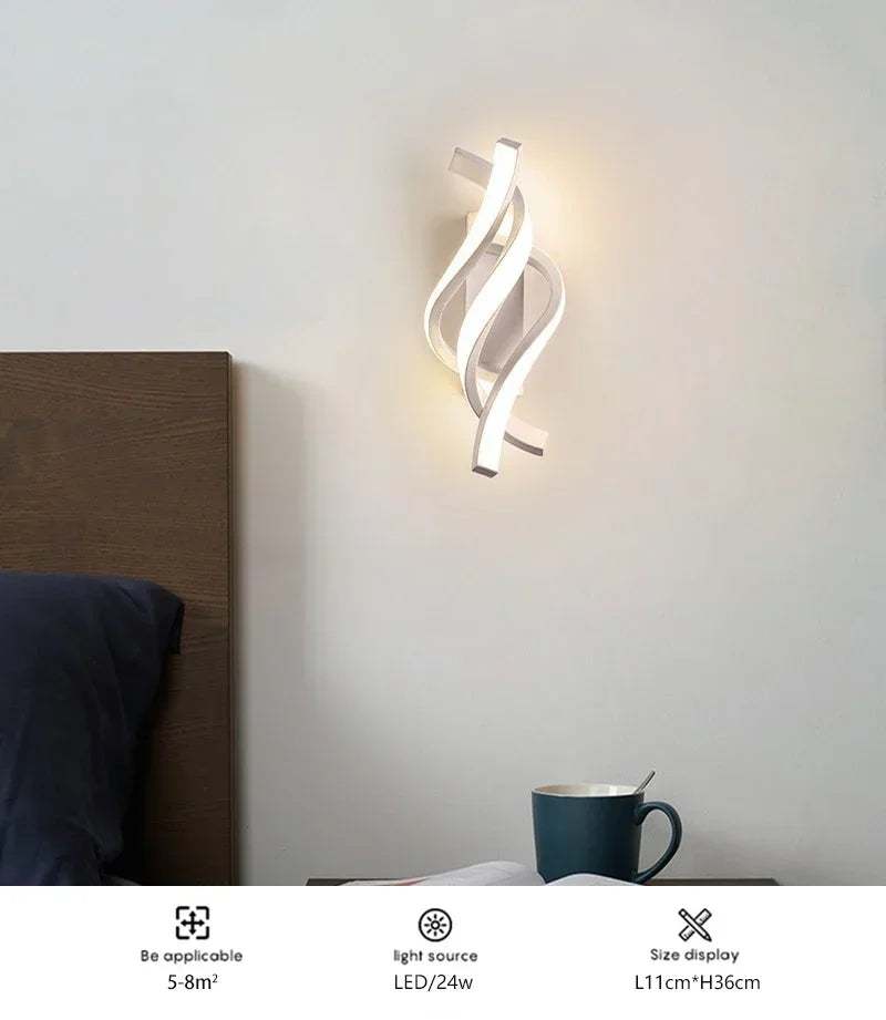 Curved Spiral LED Wall Lamp for Bedroom & Living Room