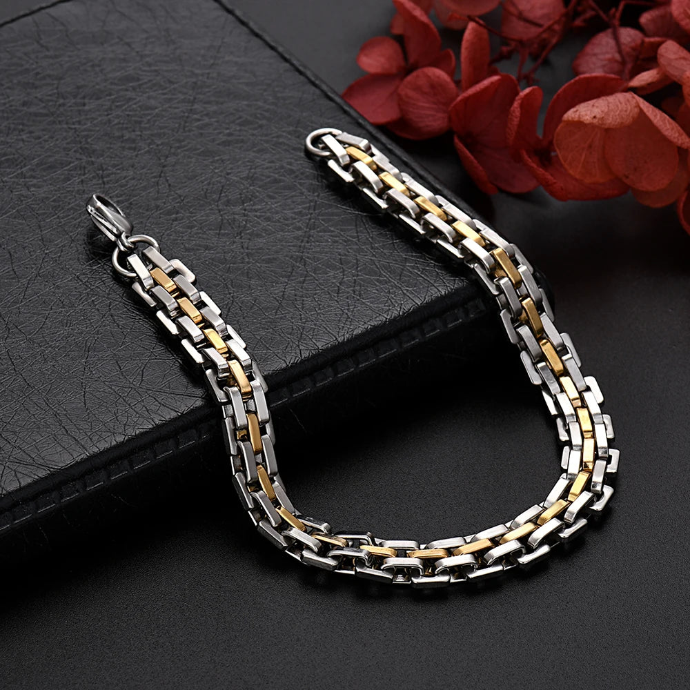 “18K Gold Filled Silver 9MM Chain Bracelet 20CM