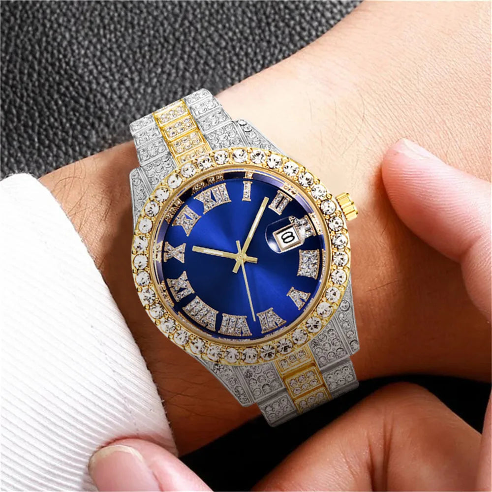 Luxury Gold Men's Quartz Watch, Steel Strap