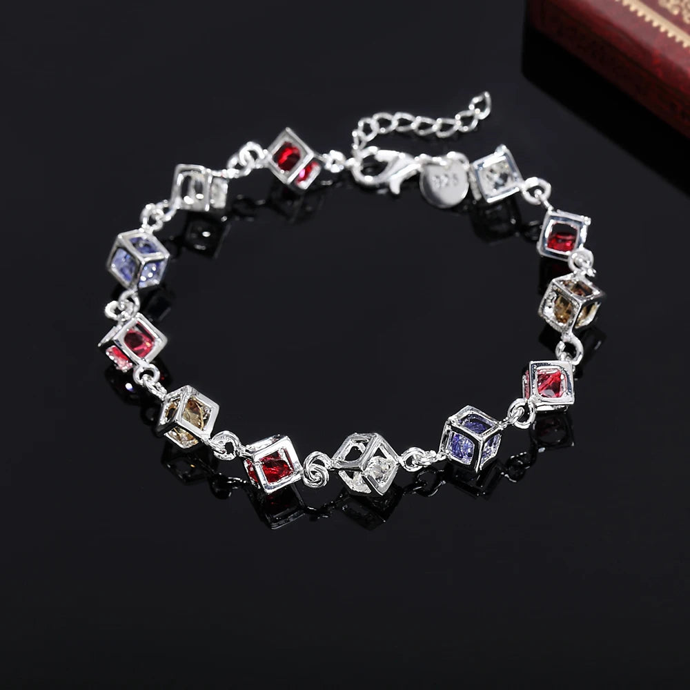 925 Silver Colorful Zircon Crystal Bracelet”