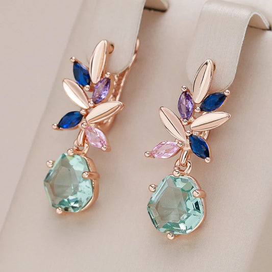 “Green Stone Zircon Drop Earrings Rose Gold