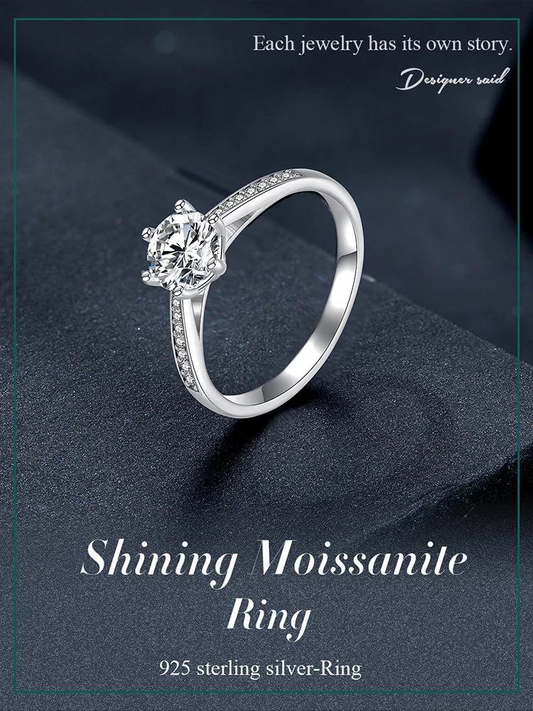 Bamoer Sterling Silver Moissanite Ring with Diamond Accents”