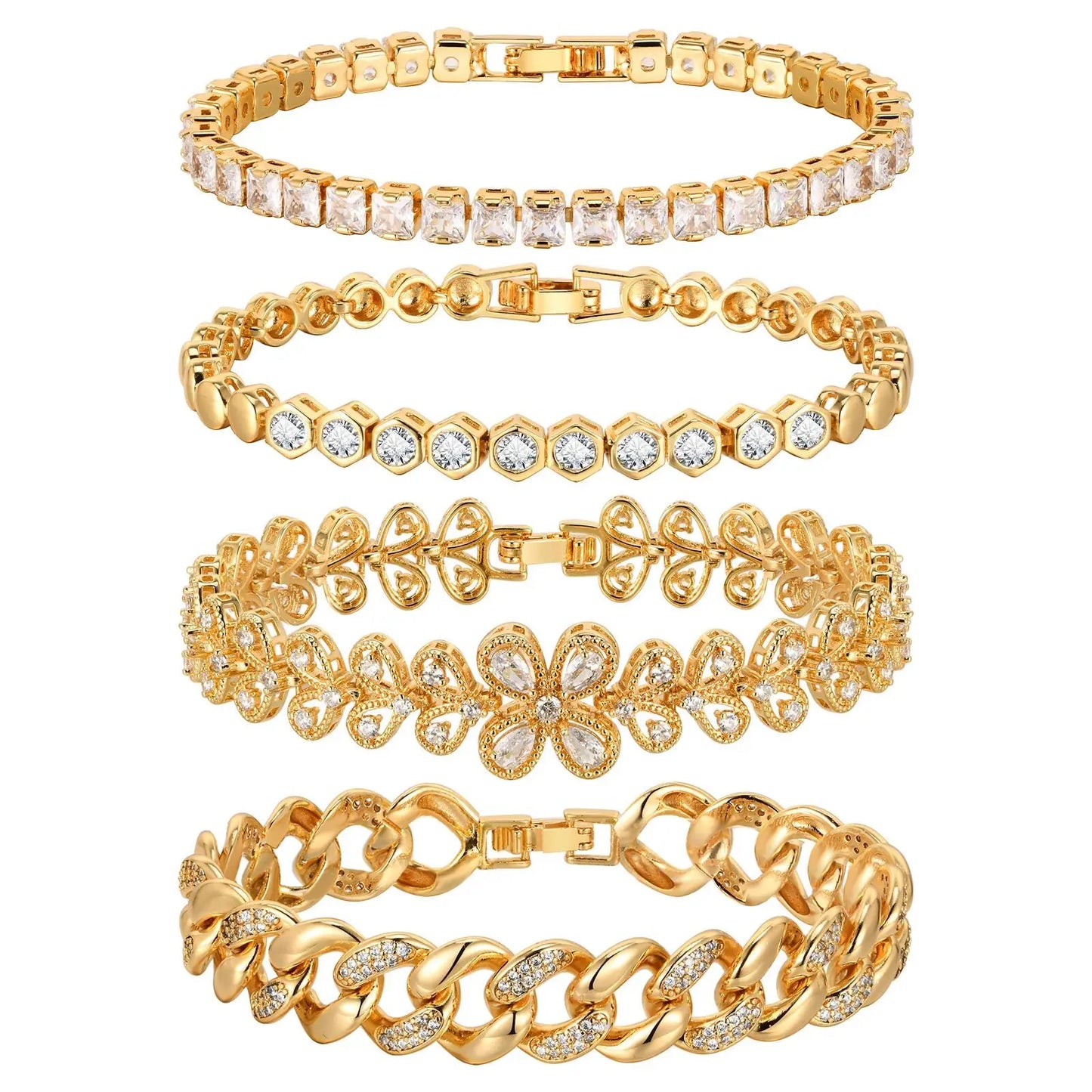 18K Gold-Plated CZ Four-Leaf Bracelet