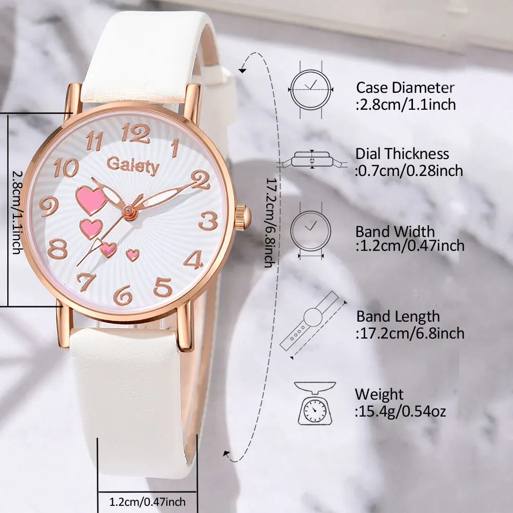 5PCS Gaiety Women's Heart Watch Set