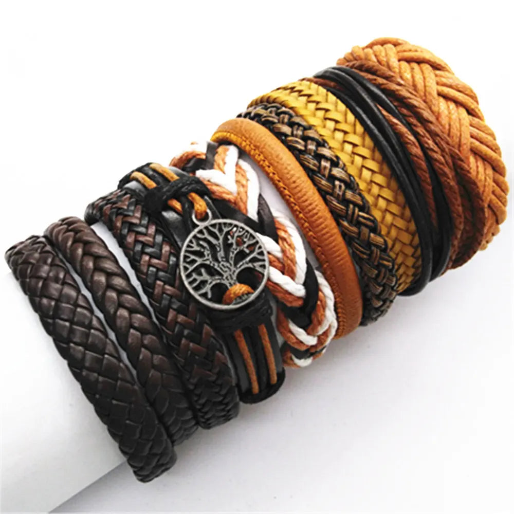 “Men & Women Black Wrap Leather Bracelets”