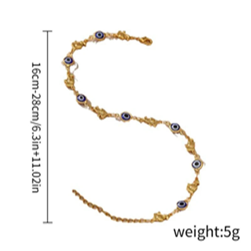 Elegant Daisy Anklet with Blue Turkish Eye & Elephant Charms