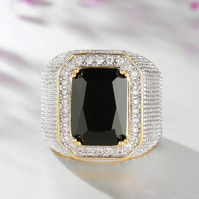 Gorgeous Blue/Black CZ Wide Ring for Men – Luxury Wedding & Party Jewelry”