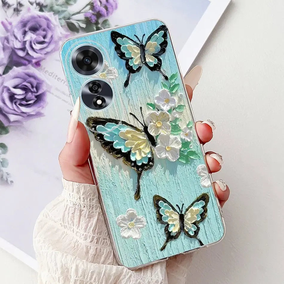 Elegant Floral Cat TPU Cover – OPPO A60