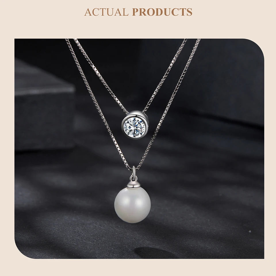 Bamoer 925 Silver Moissanite Pearl Choker Necklacecklaces