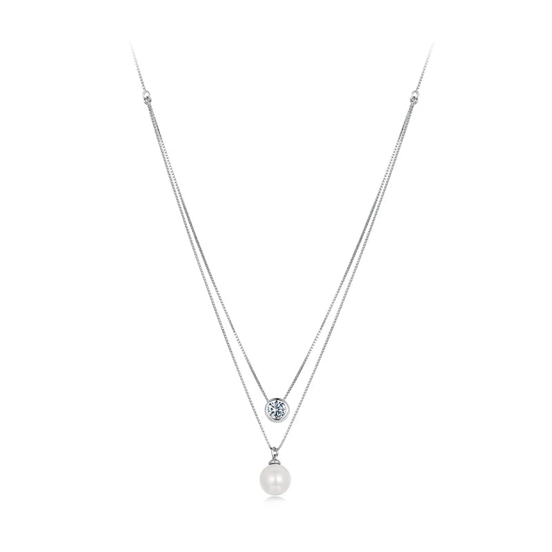 Bamoer 925 Silver Moissanite Pearl Choker Necklacecklaces