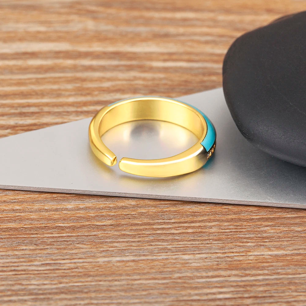 "Gold Plated Zircon C-Shape Ring – Adjustable Women’s Jewelry