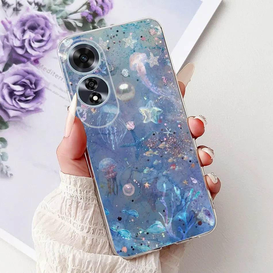 Elegant Floral Cat TPU Cover – OPPO A60