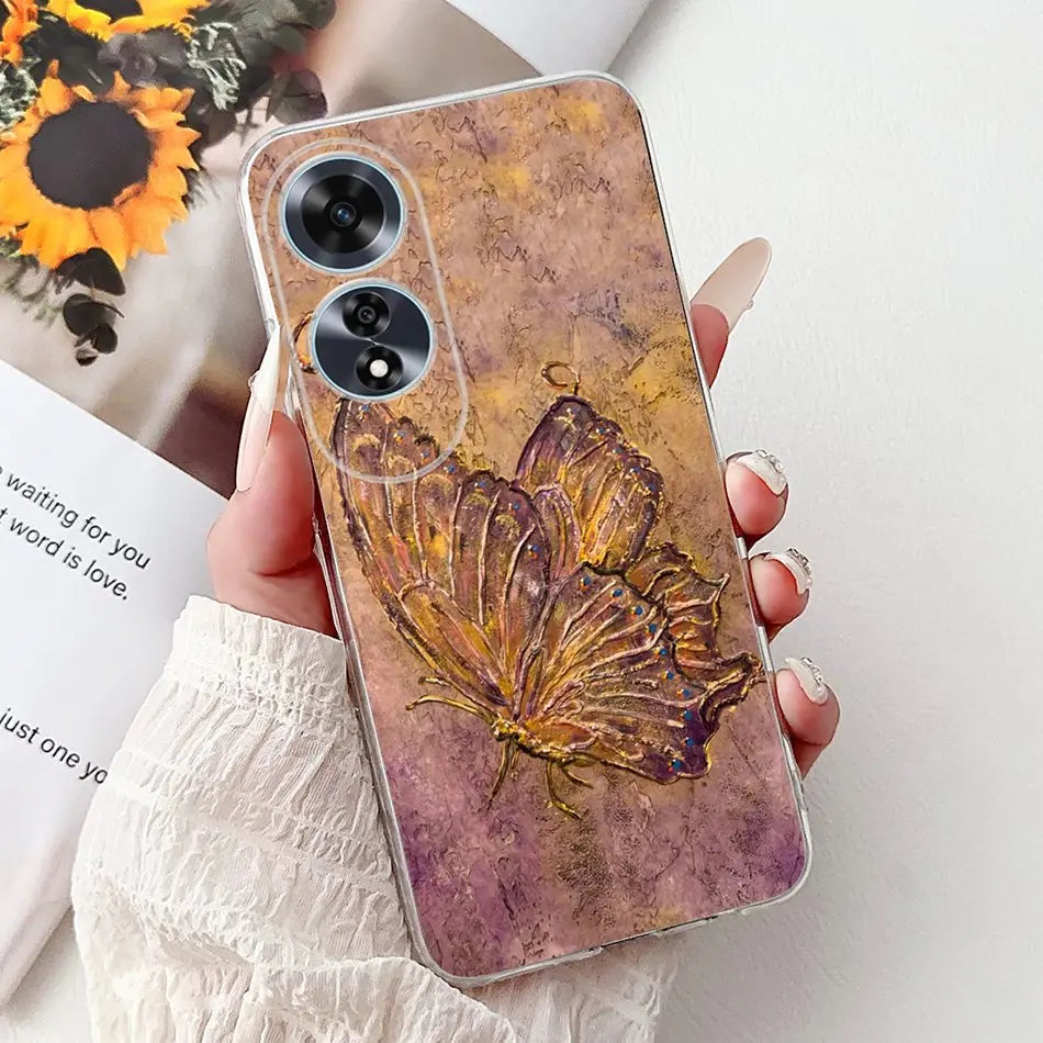 Elegant Floral Cat TPU Cover – OPPO A60