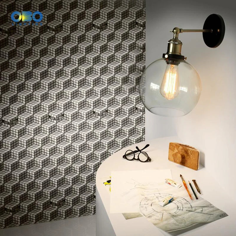 Retro Glass Wall Lamp with Vintage Metal Frame