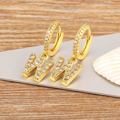 "Gold Zircon Alphabet Hoop Earrings A–Z – Fashion Jewelry Gift