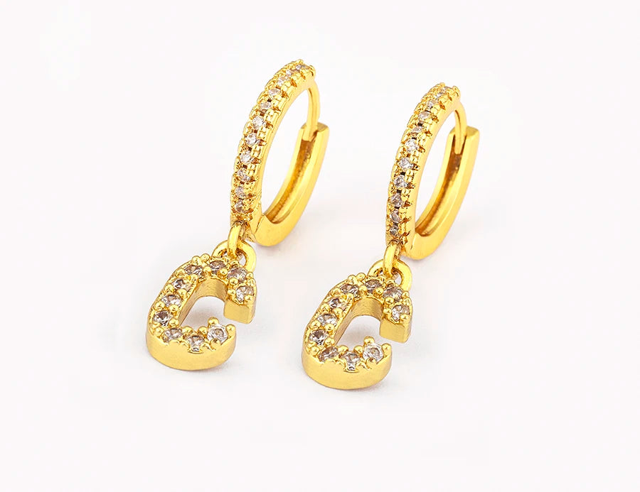 "Gold Zircon Alphabet Hoop Earrings A–Z – Fashion Jewelry Gift
