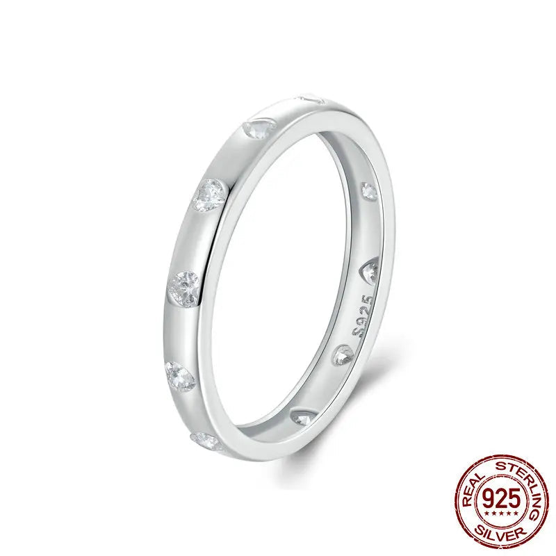 Solid Sterling Silver Ring with White Diamonds”