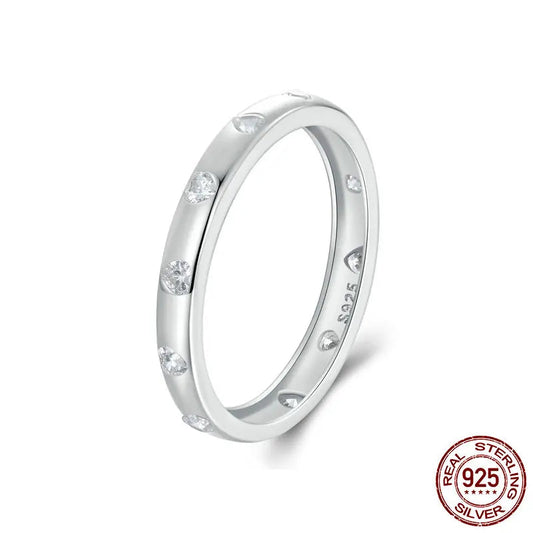 Solid Sterling Silver Ring with White Diamonds”