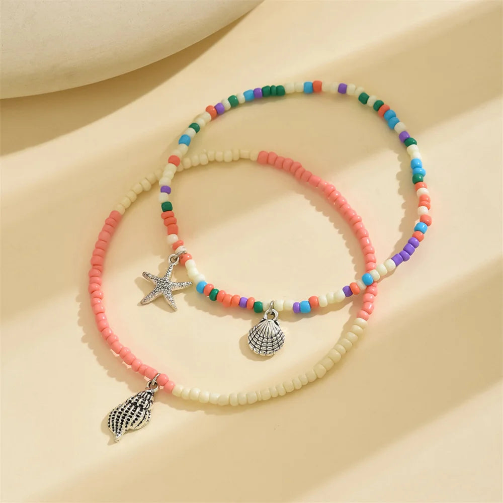 “Rainbow Beads Beach Anklets for Women”