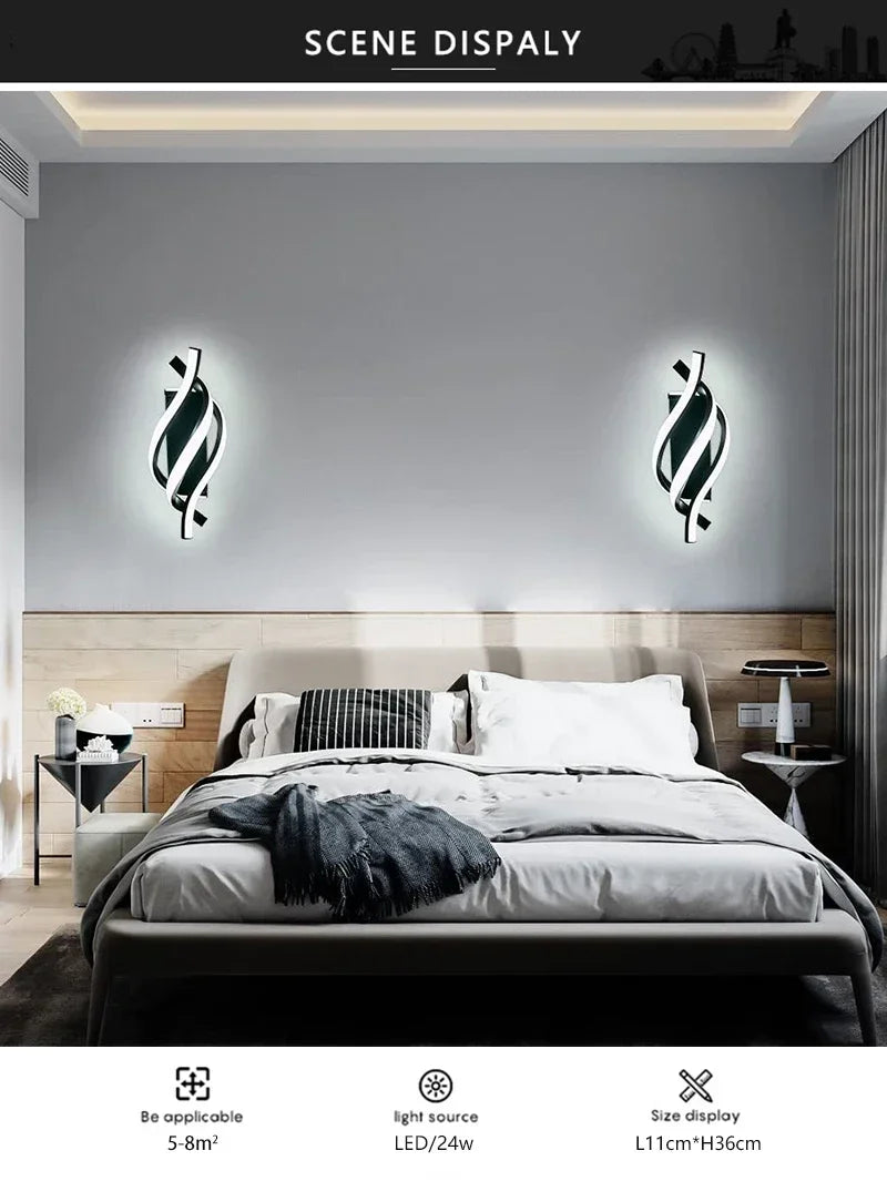 Curved Spiral LED Wall Lamp for Bedroom & Living Room