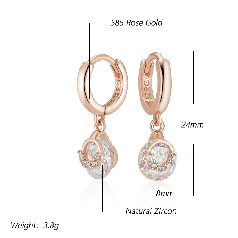 585 Rose Gold White Zircon Drop Earrings
