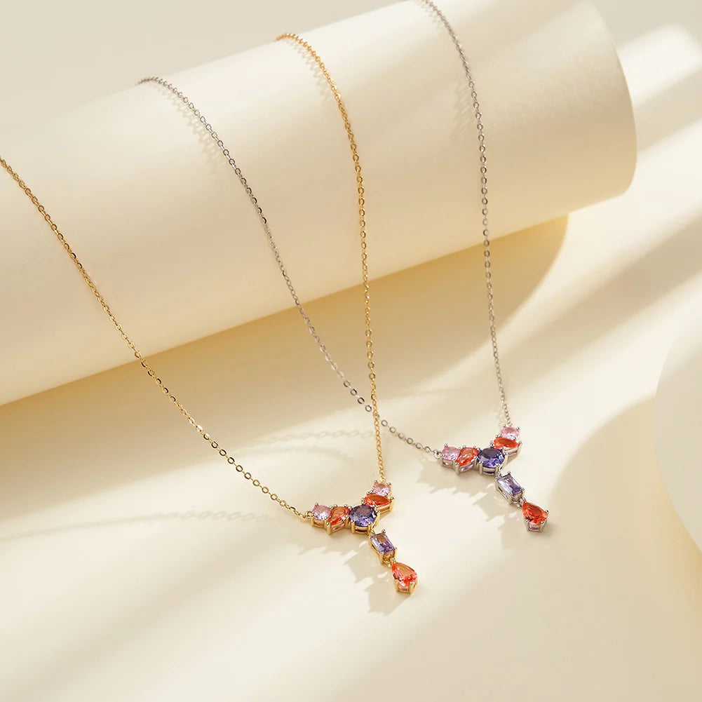 925 Silver Pink, Red & Purple Zirconia Necklace