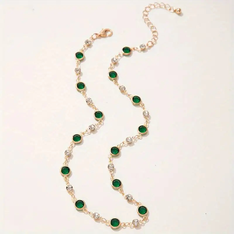 Retro Green Zircon Clavicle Necklace for Women