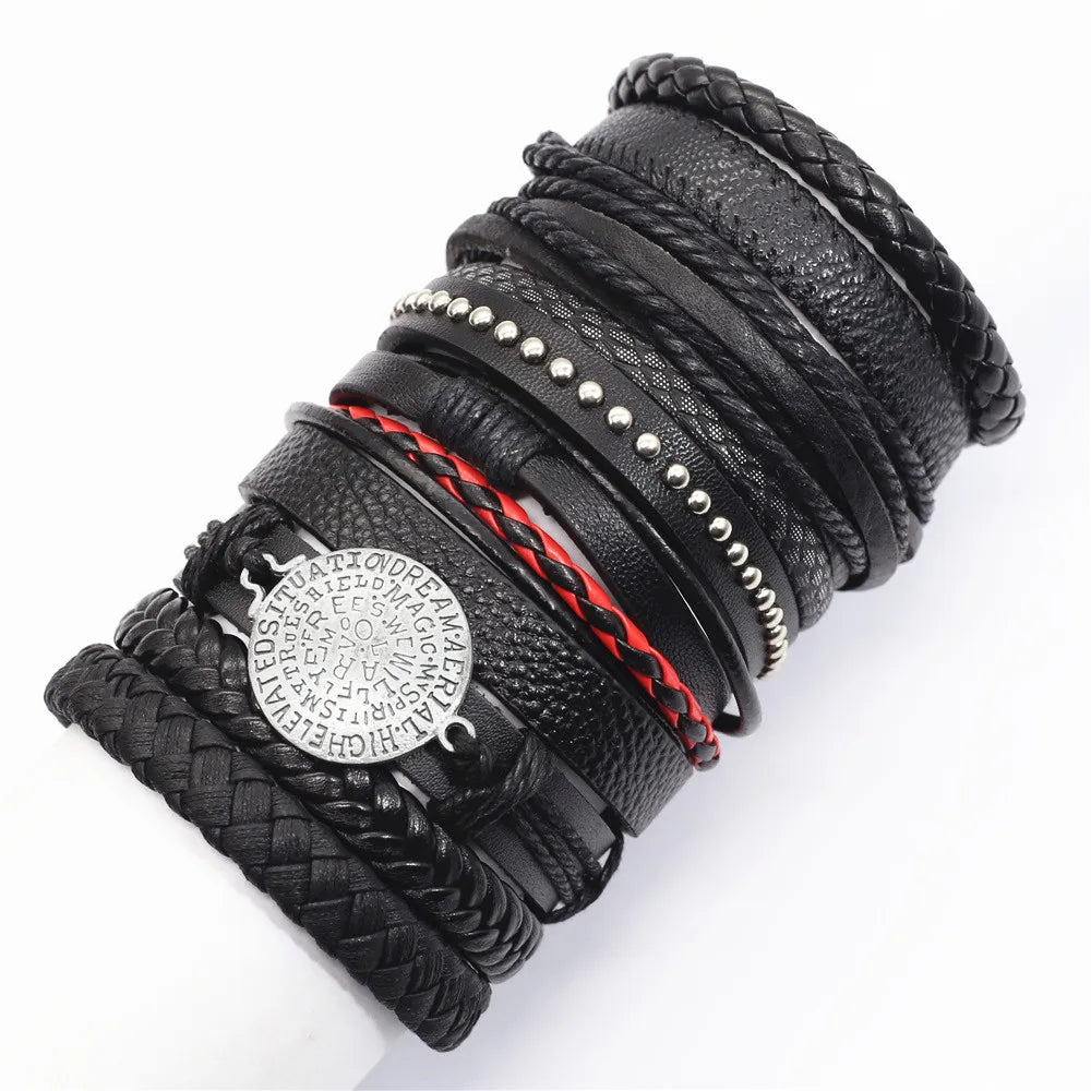 “Men & Women Black Wrap Leather Bracelets”