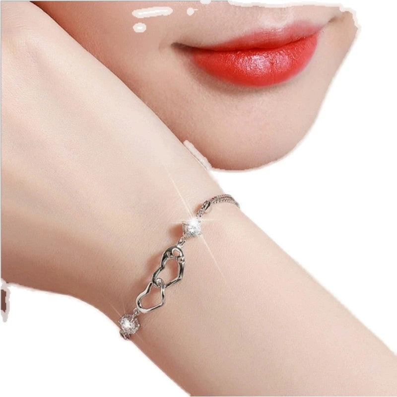 “925 Silver Crystal Heart Charm Bracelet”