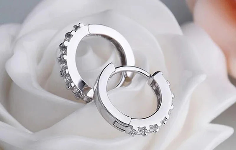 925 Silver 10mm Zircon Hoop Earrings for Women