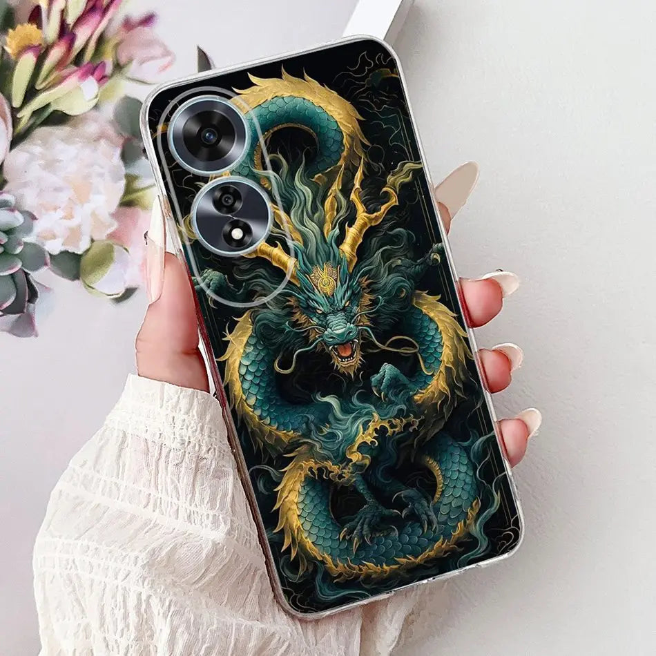 Elegant Floral Cat TPU Cover – OPPO A60