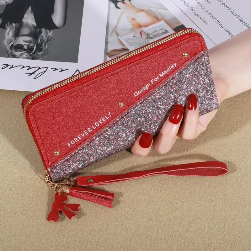 KISMIS Long Women’s Zipper Wallet with Tassel & Rivets.