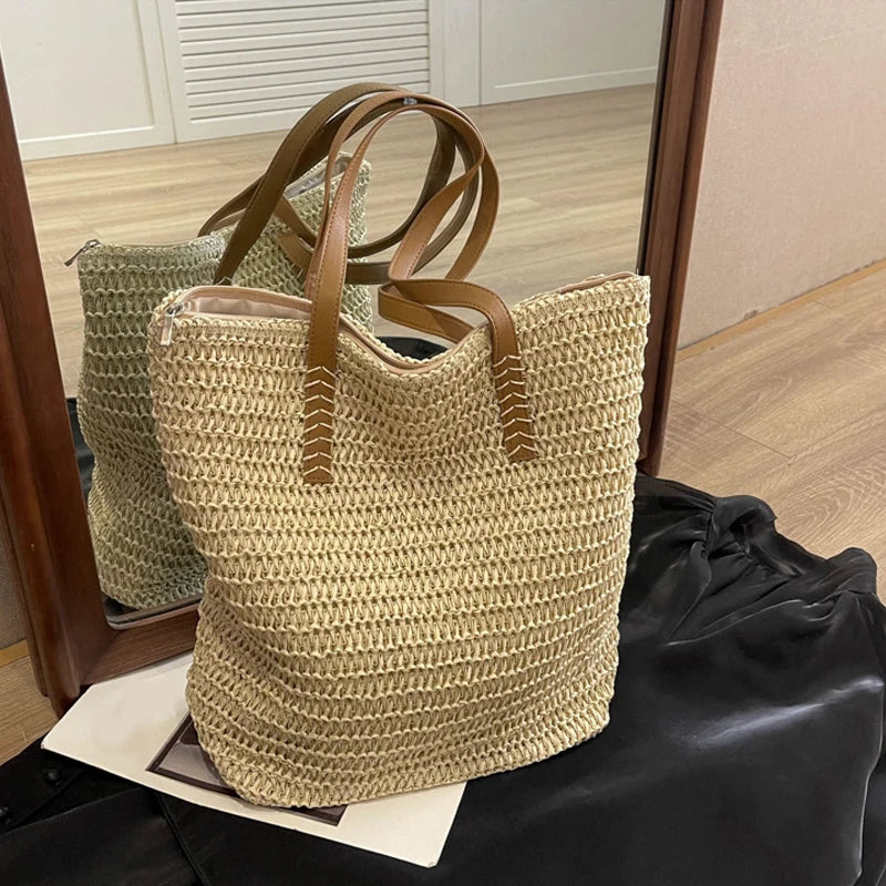 Summer Straw Bucket Bag