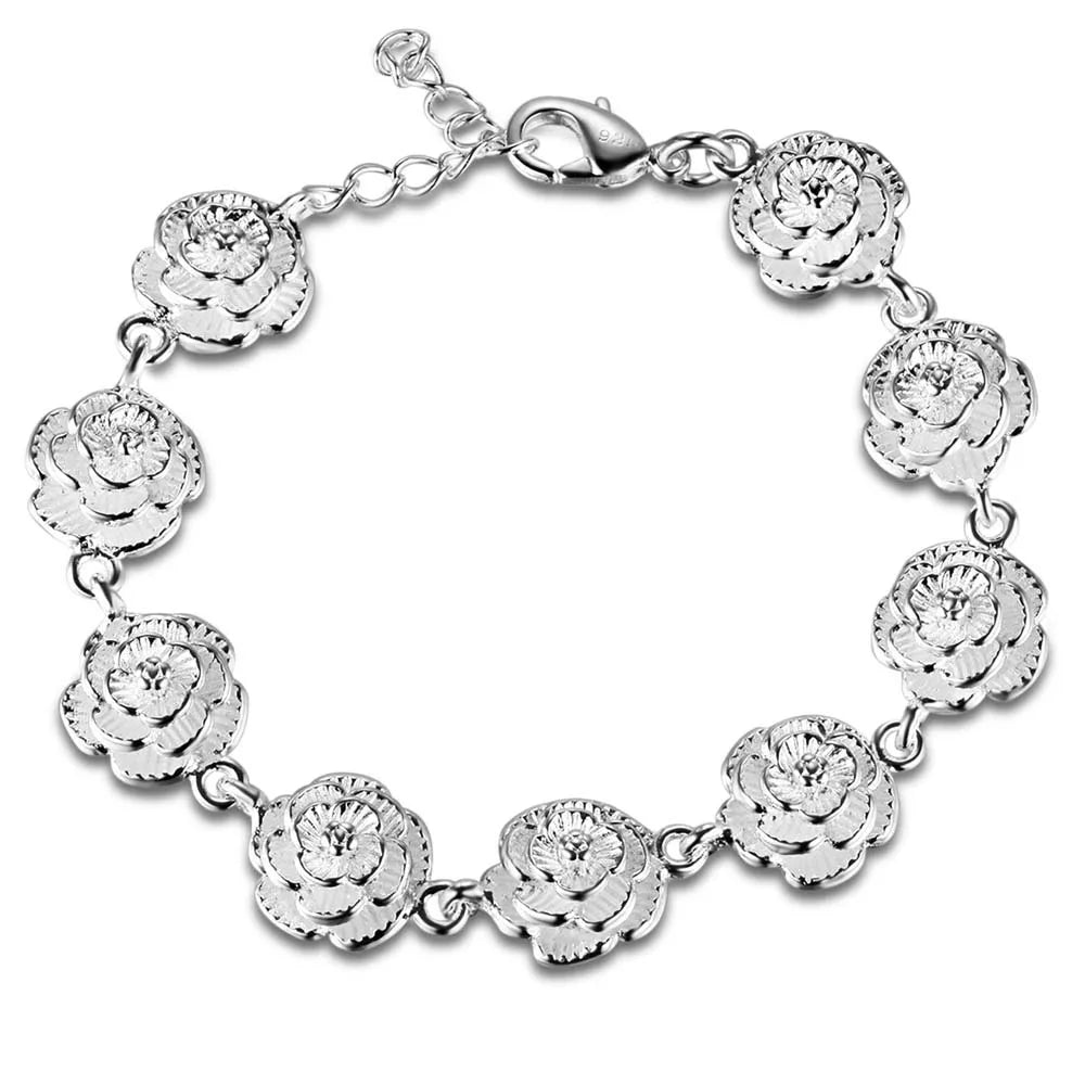 “925 Silver Flower Charm Bracelet for Women & Men”