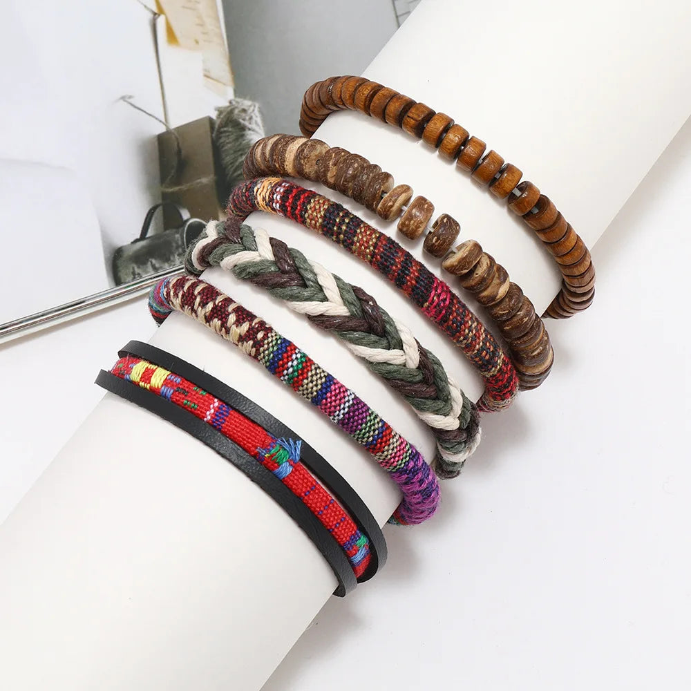 Men's Vintage Leather Bracelet Set – 4pcs
