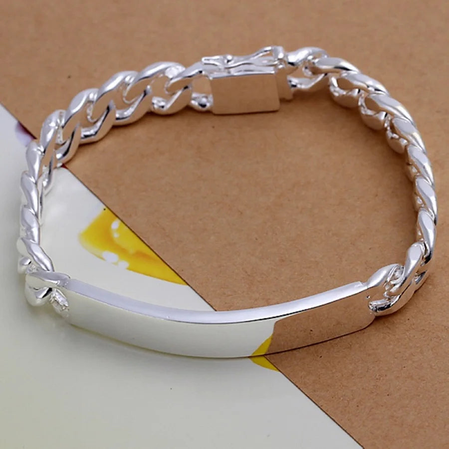 “10mm Silver Geometric Men’s Chain Bracelet”