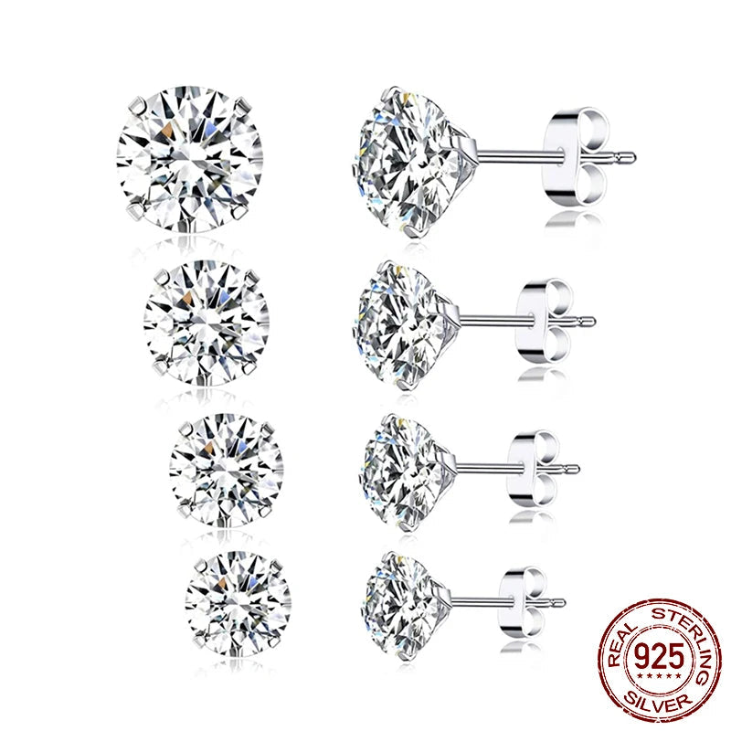 bamoer CZ Stud Earrings 925 Sterling Silver Platinum Plated Round Cubic Zirconia Hypoallergenic Earrings 4mm 5mm 6mm 7mm BSE166