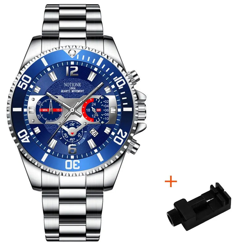 Men's Luxury Quartz Watch, Stainless Steel, Luminous