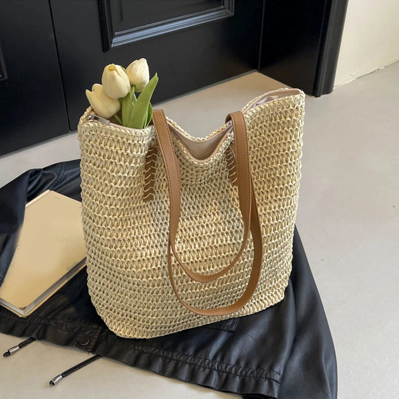 Summer Straw Bucket Bag