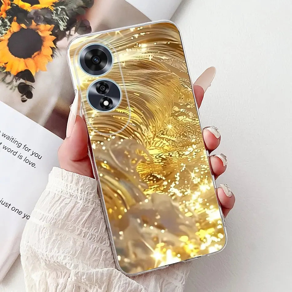 Elegant Floral Cat TPU Cover – OPPO A60