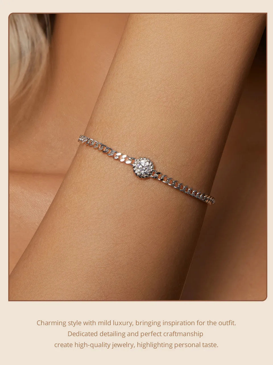 “White Gold Plated Moissanite Sterling Silver Bracelet”