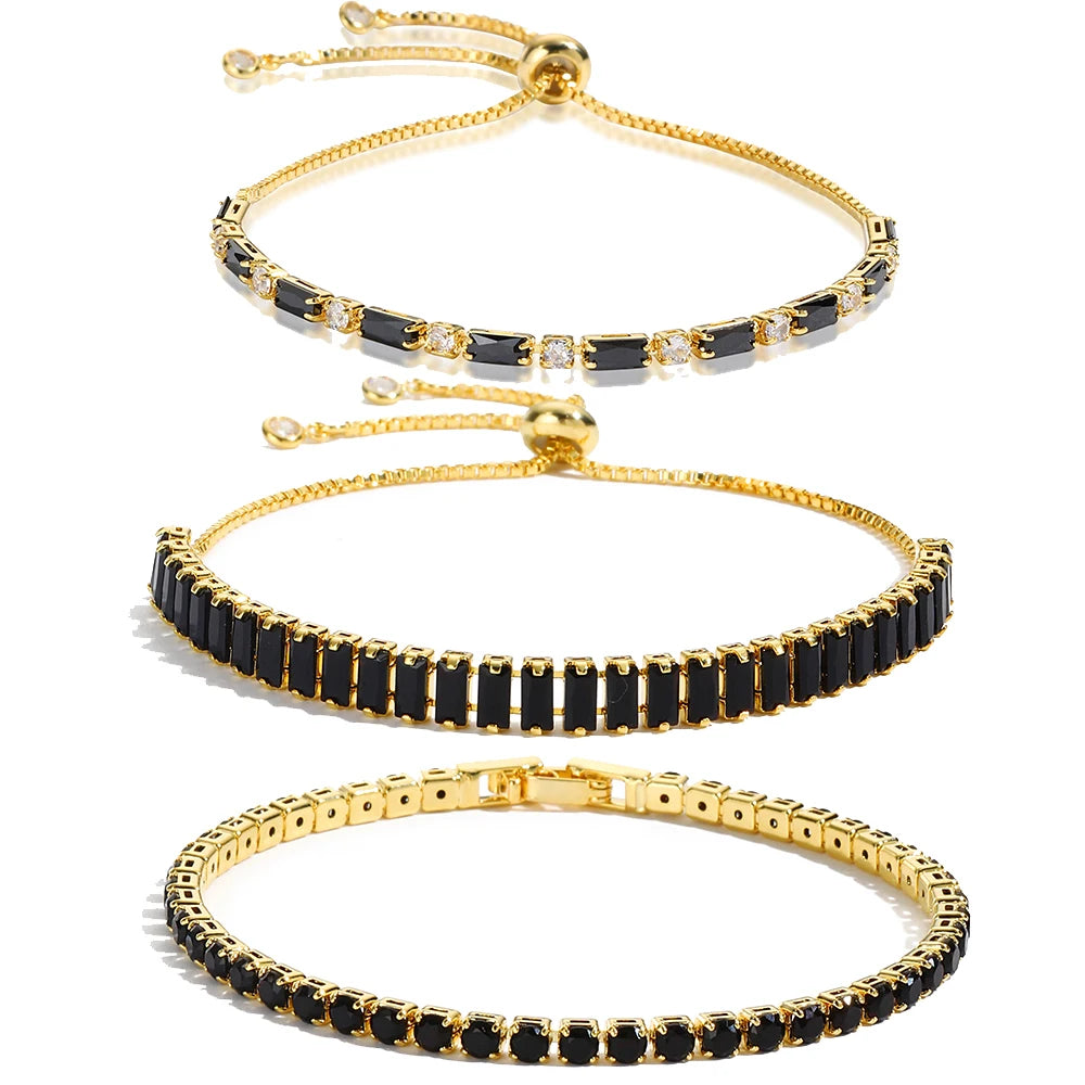 “Black CZ Gold-Plated Tennis Bracelet”