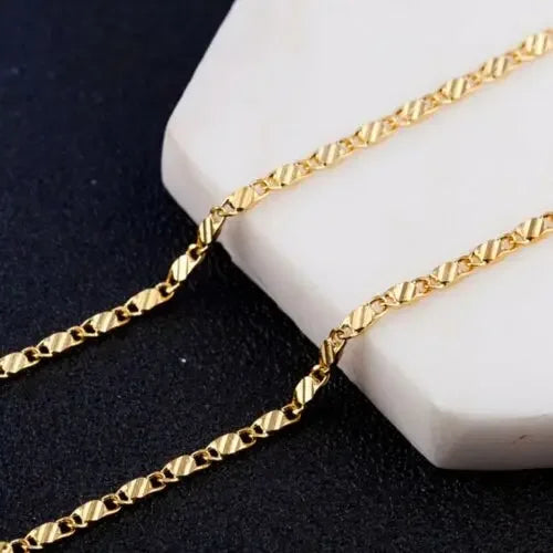 925 Silver 2mm Gold Charm Chain Necklace (16-30")
