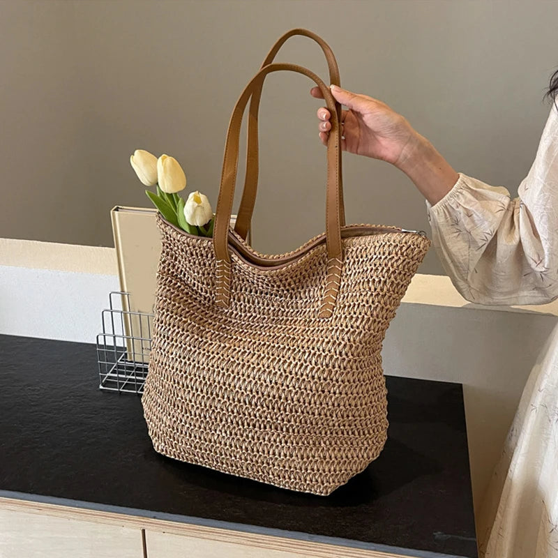 Summer Straw Bucket Bag