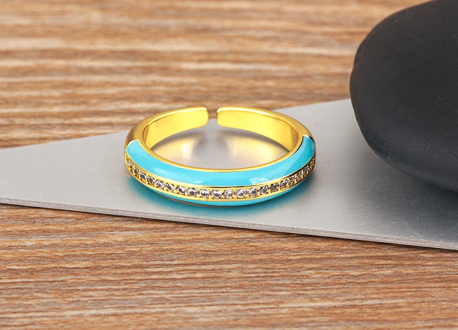 "Gold Plated Zircon C-Shape Ring – Adjustable Women’s Jewelry