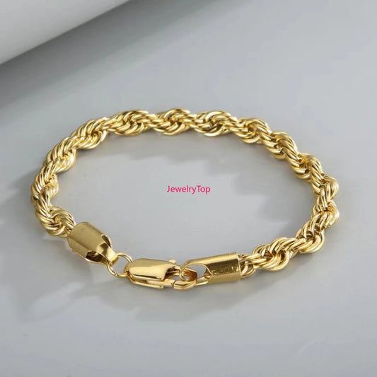 “Wholesale 18K Gold & 925 Silver 4MM Chain Bracelet 20cm