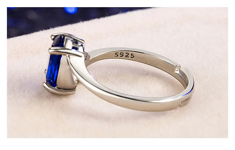 ZDADAN 925 Sterling Silver Round Crystal Ring