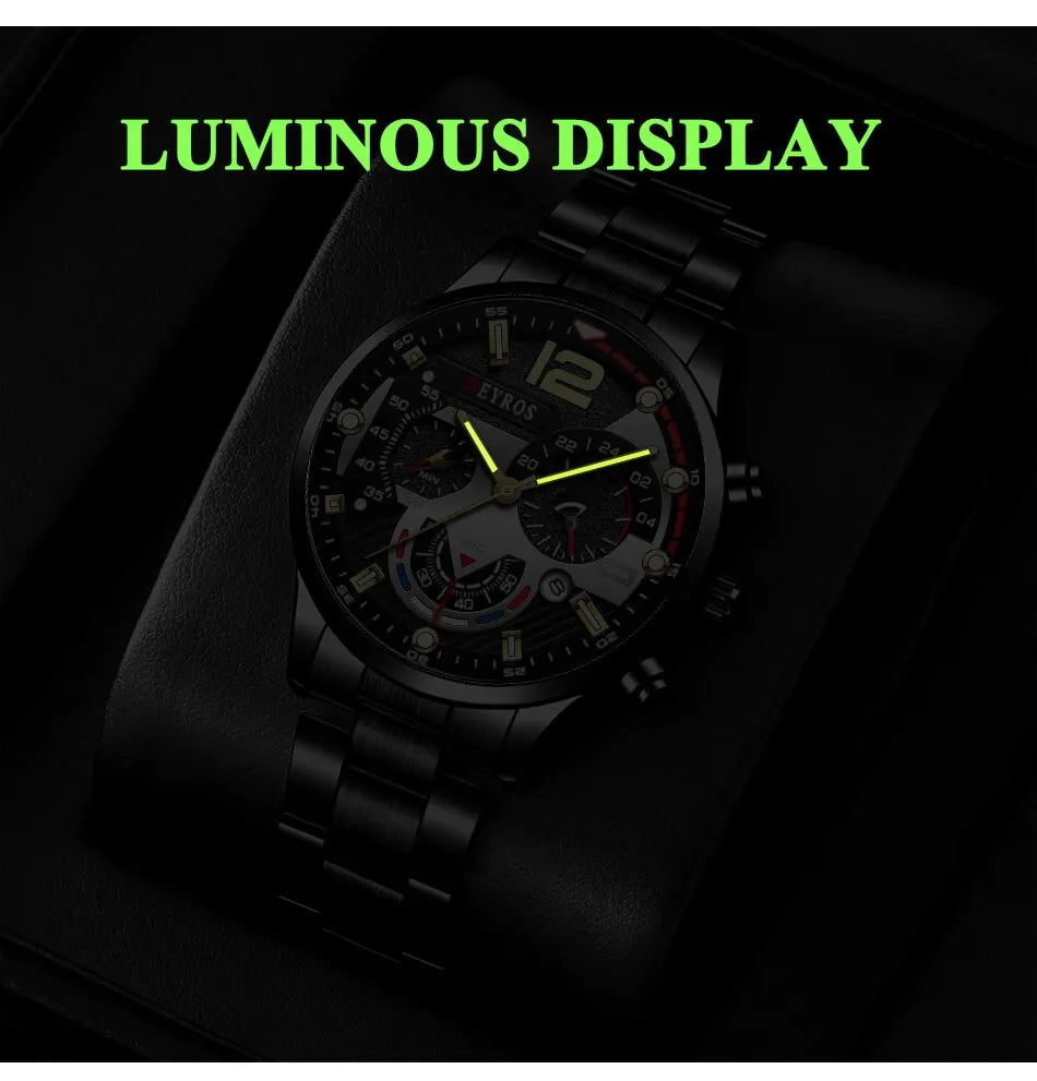 Luxury Men's Sports Quartz Watch, Stainless Steel, Luminous