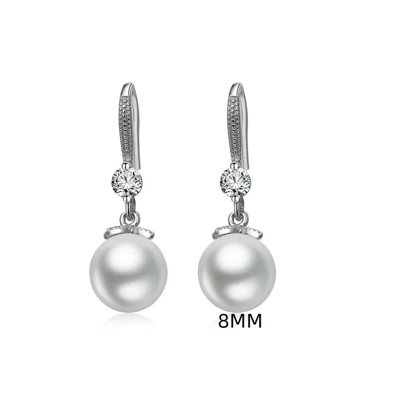 “925 Silver Long Pearl CZ Pendant Earrings